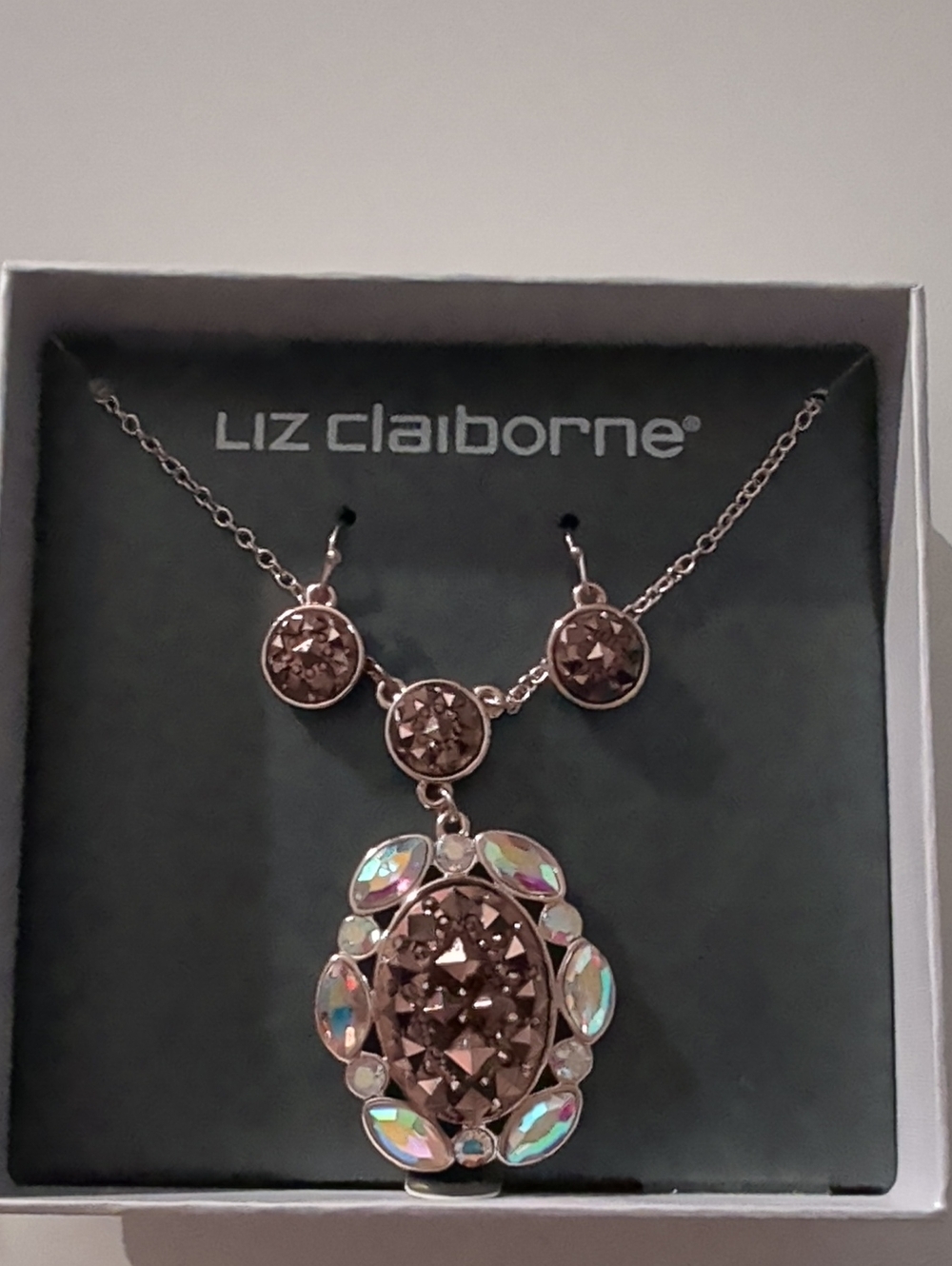 Liz Claiborne Rose Gold and Iridescent Pendant Necklace Set